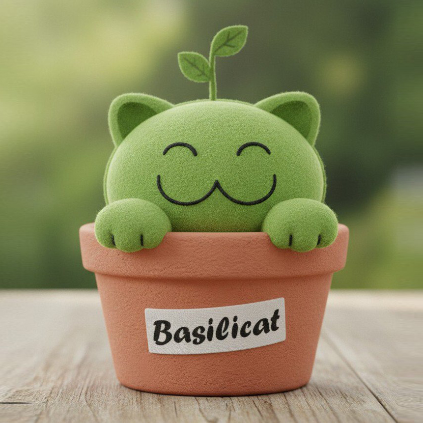 Basilicat — котик в горшочке с ростком